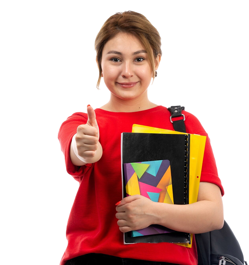 Mujer joven sonriente con cuadernos 1